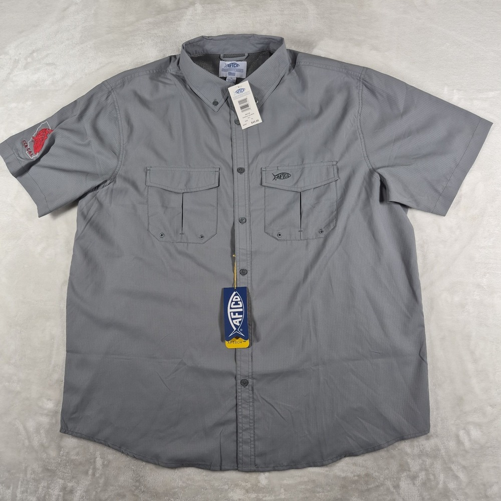 AFTCO Rangle Shirt Men's XL Gray Short Sleeve Fishing Logos Casual Comfort NWT